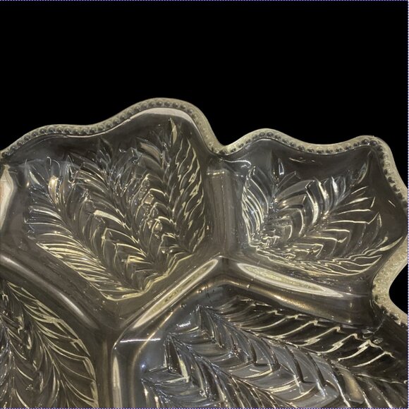 JEANETTE GLASS CO -- Feather Leaf Serving Plate, 6 Section Relish Tray, 1950's - Picture 5 of 7